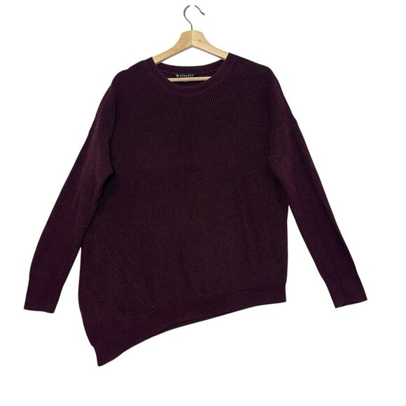 ATHLETA Prima Cotton Silk Blend Asymmetric Knit sweater Medium Women’s Purple - Picture 2 of 9